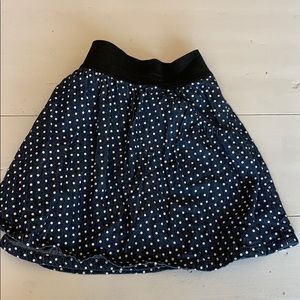 Blue jean polka dot skirt with black elastic band